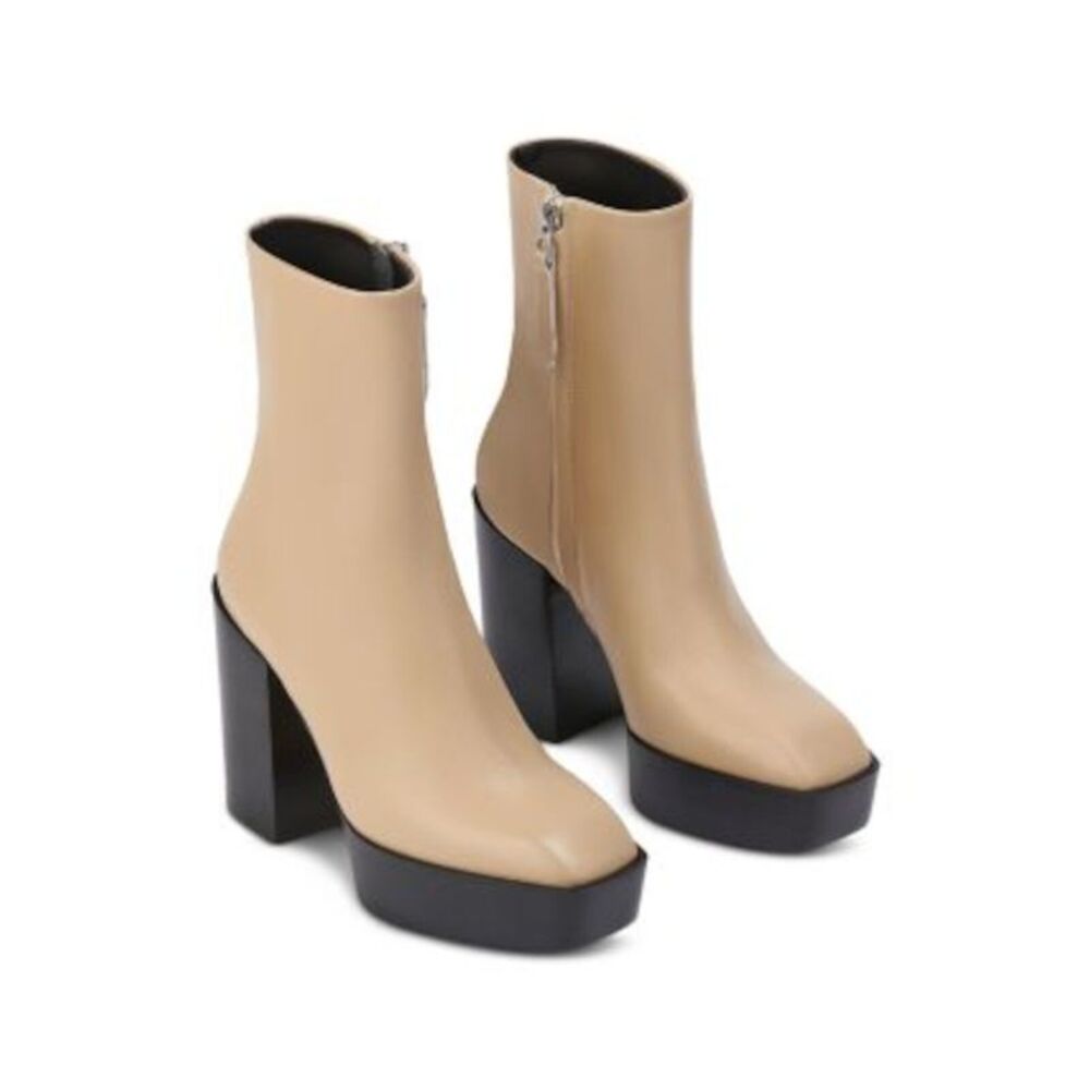 JEFFEREY CAMPBELL Womens Beige 1-1/2" Platform Berlin Leather Heeled Boots 37